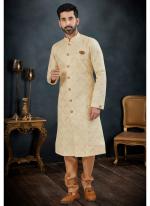 Lucknowi Gold Traditional Wear Weaving Kurta Pajama